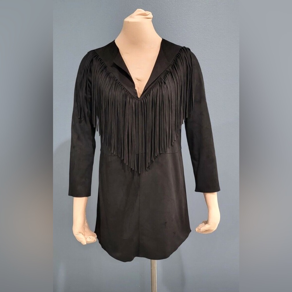 Zara Black Suede Dress with Fringe Detail